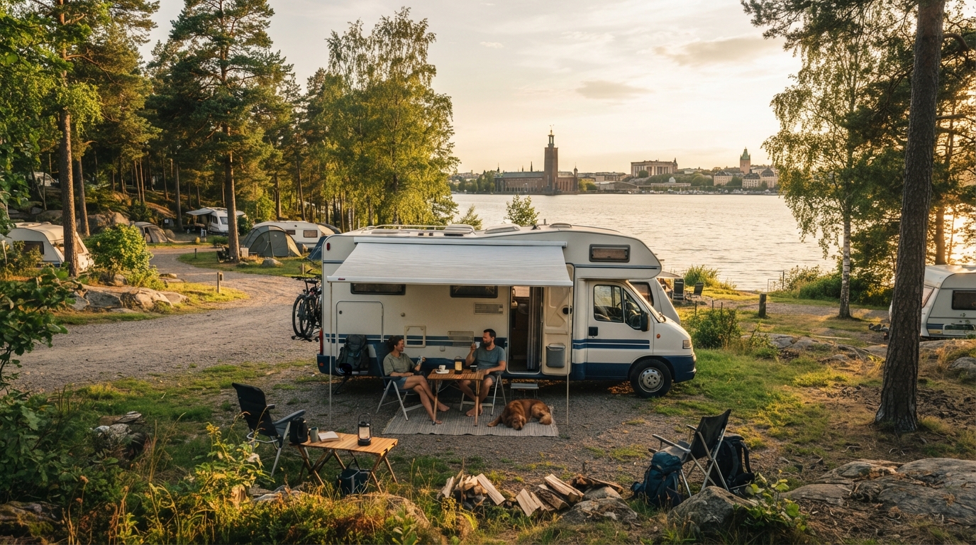 Stockholm to Rovaniemi - The Northern Heritage Road Trip — campground with a motorhome