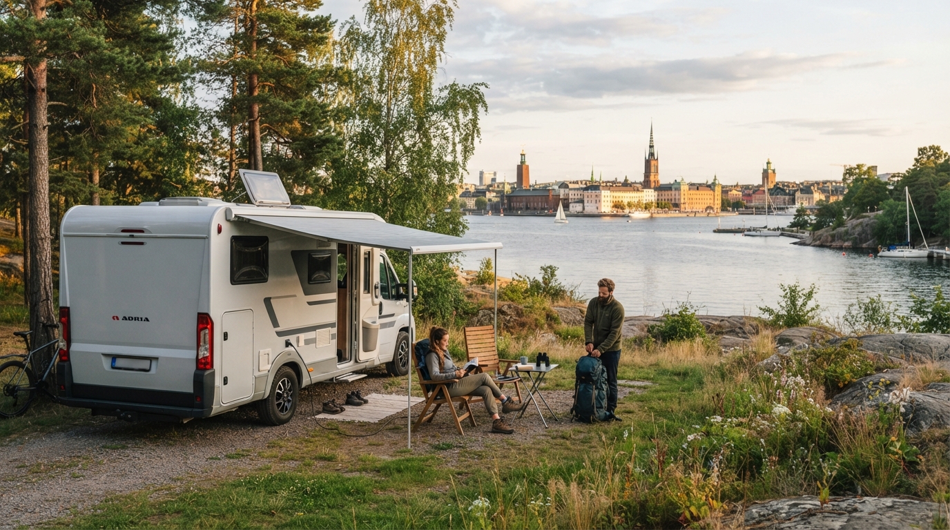Stockholm - The Swedish Heritage and Fun Loop — campground with a motorhome