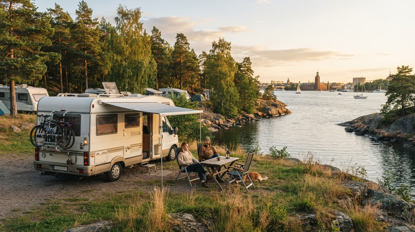 Stockholm Round trip - Heritage Trails and Wildlife Tales — campground with a motorhome