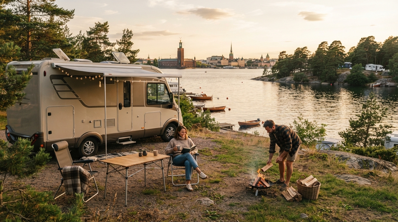 Stockholm Roundtrip - Southern Sweden — campground with a motorhome