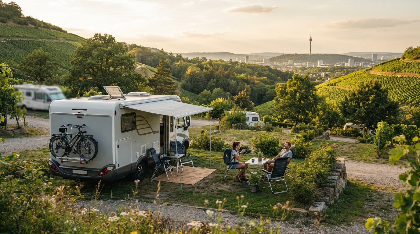 Stuttgart Roundtrip - River Castles Fast Cars and Roller Coasters — campground with a motorhome
