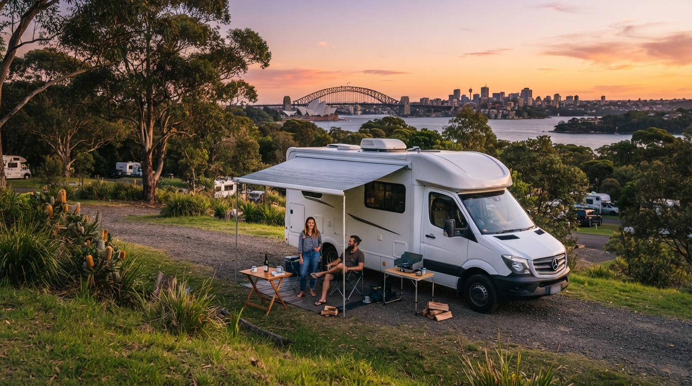 Sydney to Alice Springs - Down Under Odyssey — campground with a motorhome