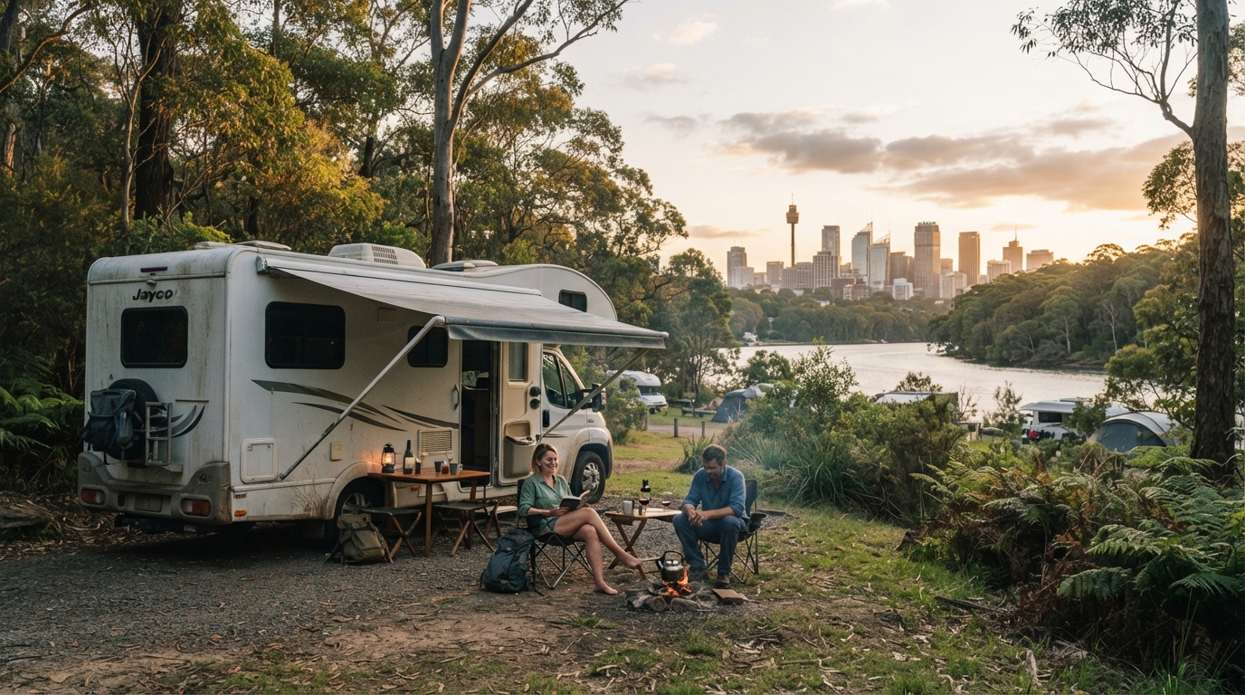 Sydney to Cairns - Coastline Quest: Wave Surfing Journey — campground with a motorhome