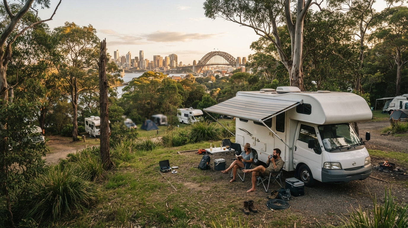 Sydney to Adelaide - Including Kangaroo Island — campground with a motorhome