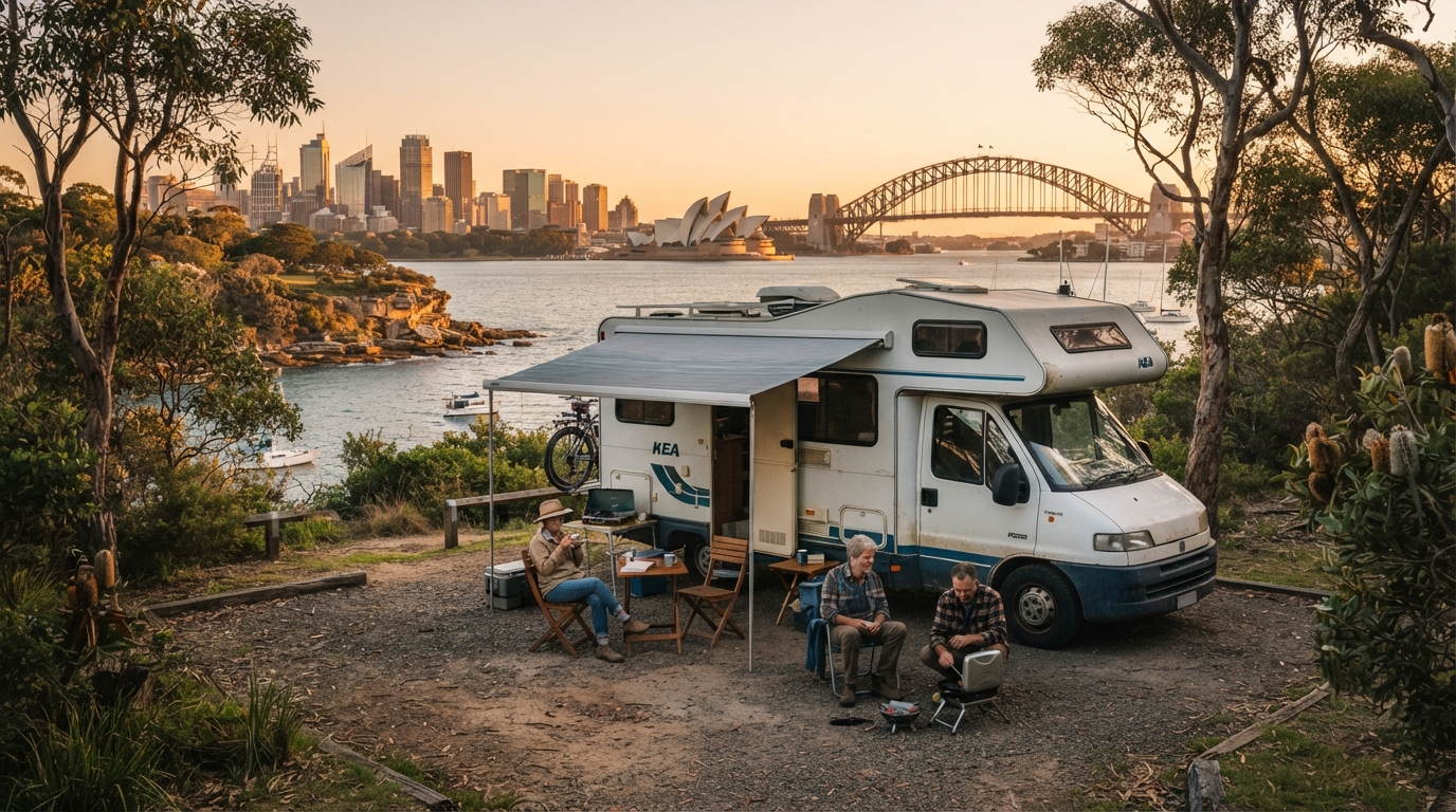 Sydney Roundtrip — campground with a motorhome