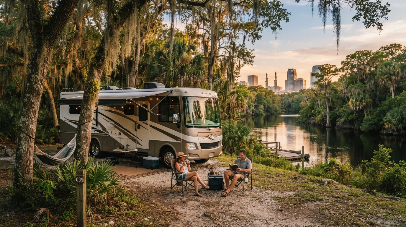Tampa to Minneapolis — campground with a motorhome