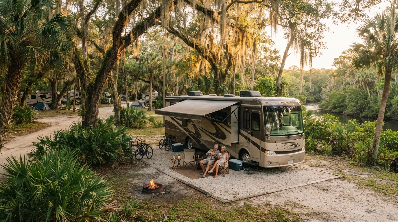 Tampa Roundtrip - South — campground with a motorhome