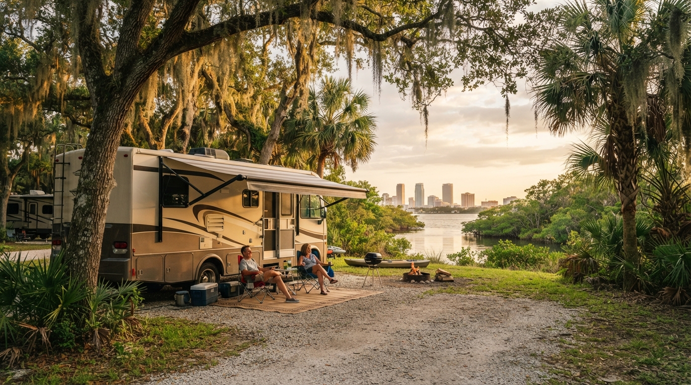Tampa to Billings — campground with a motorhome