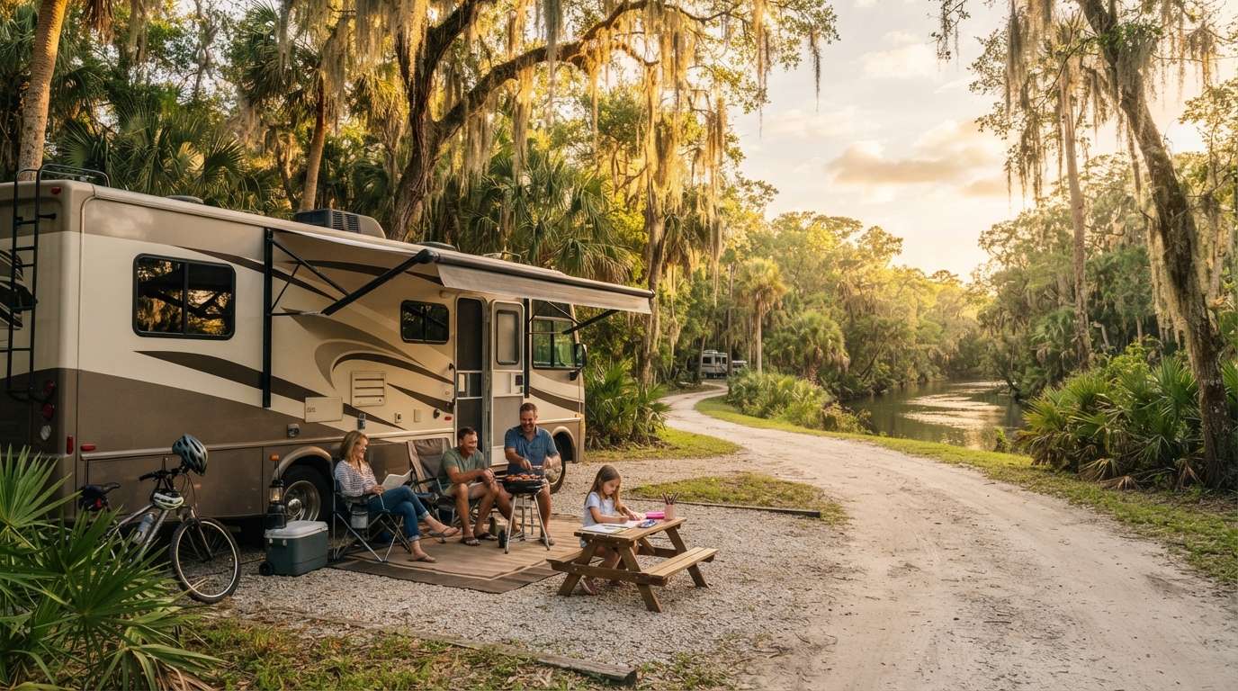 Tampa to San Francisco — campground with a motorhome