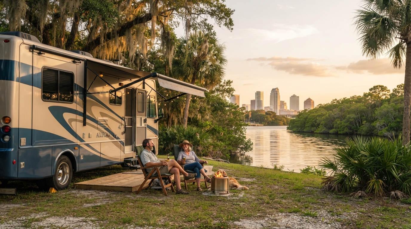 Tampa to Seattle — campground with a motorhome