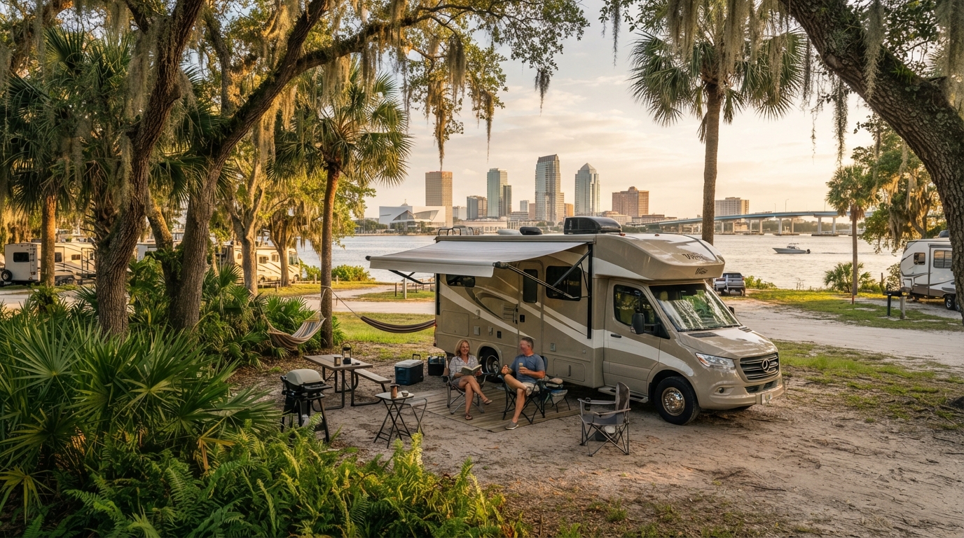 Tampa to Boston — campground with a motorhome