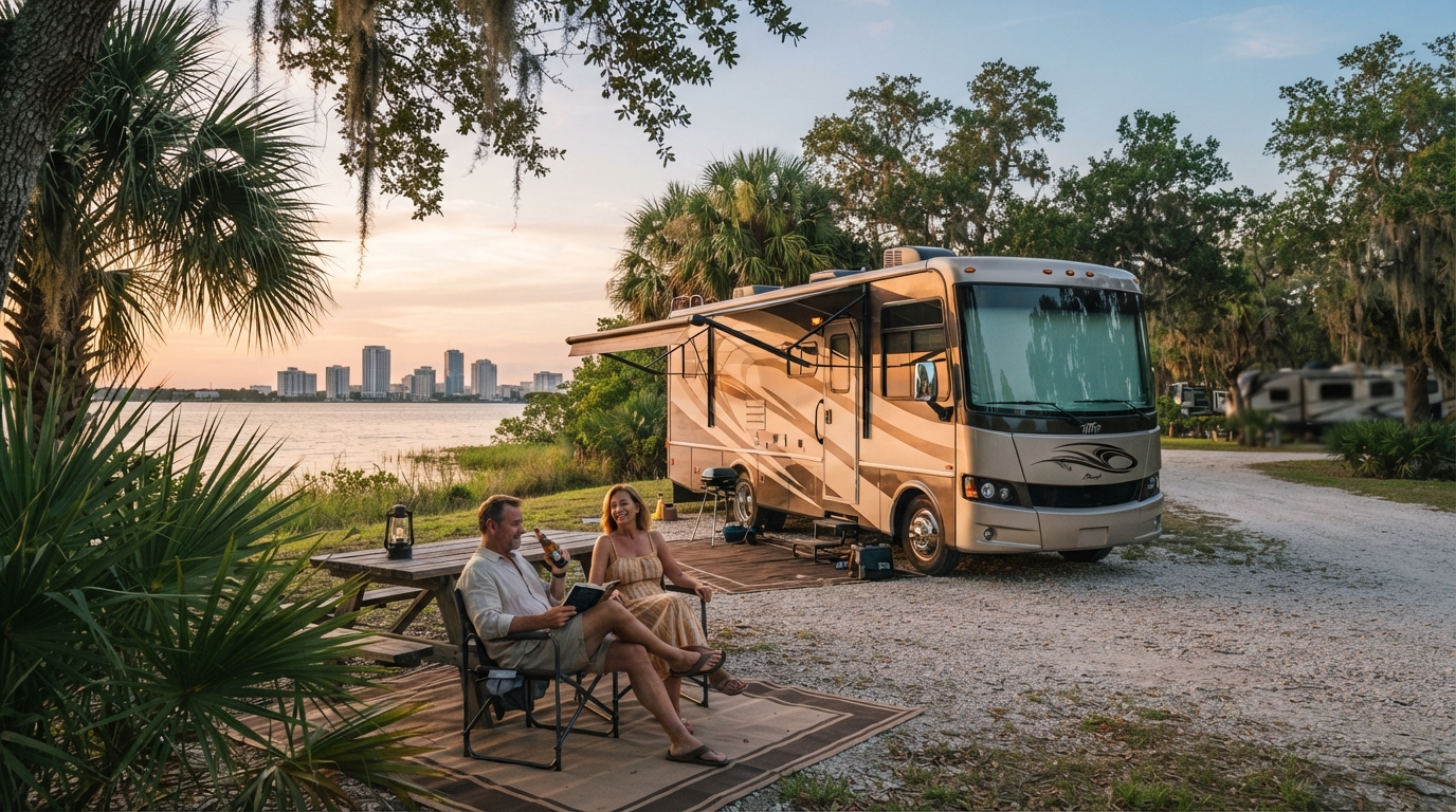 Tampa to Los Angeles — campground with a motorhome