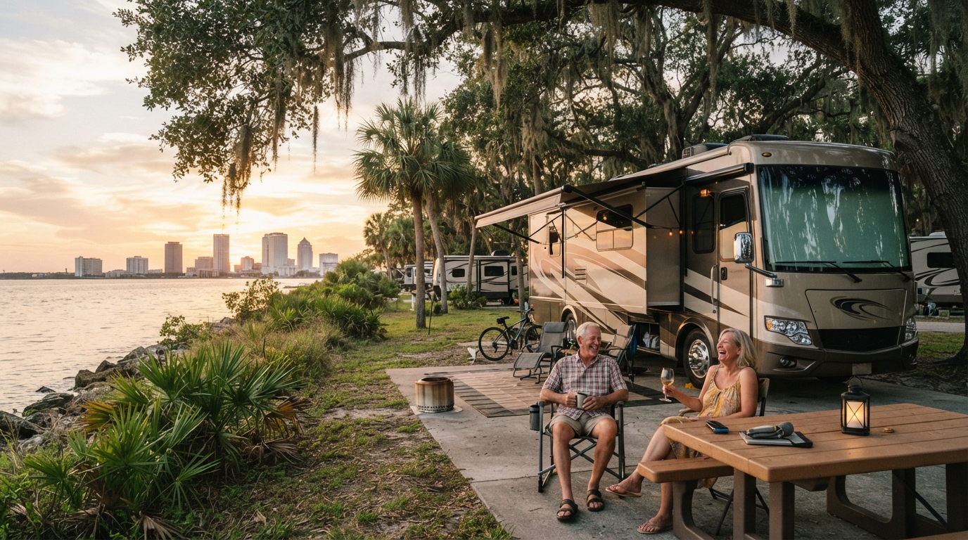 Tampa to San Francisco — campground with a motorhome