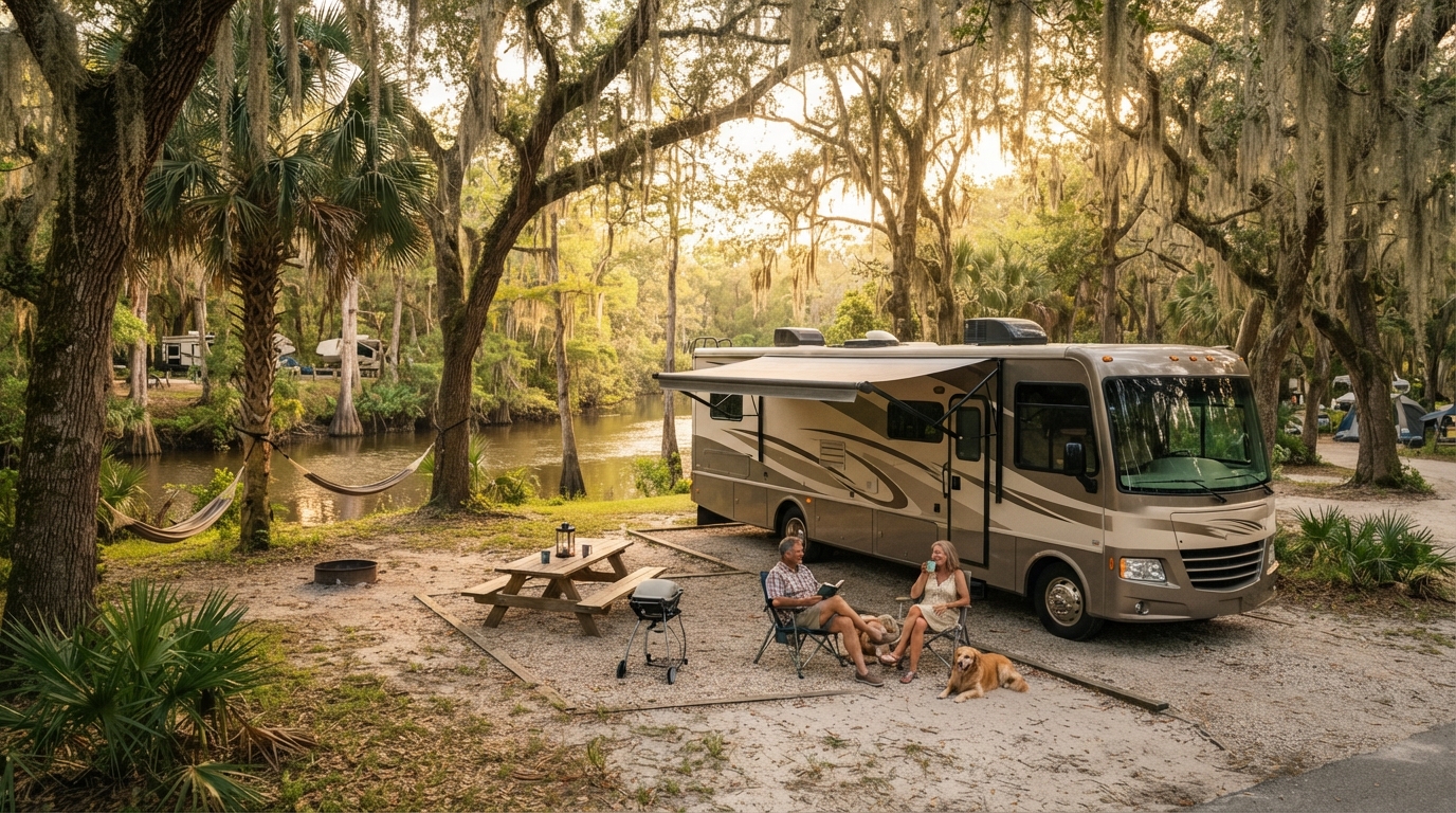 Tampa to Seattle — campground with a motorhome