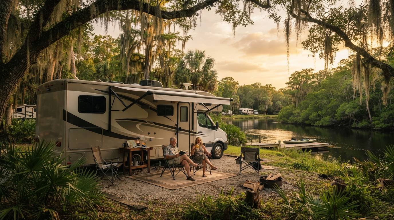 Tampa to Los Angeles — campground with a motorhome