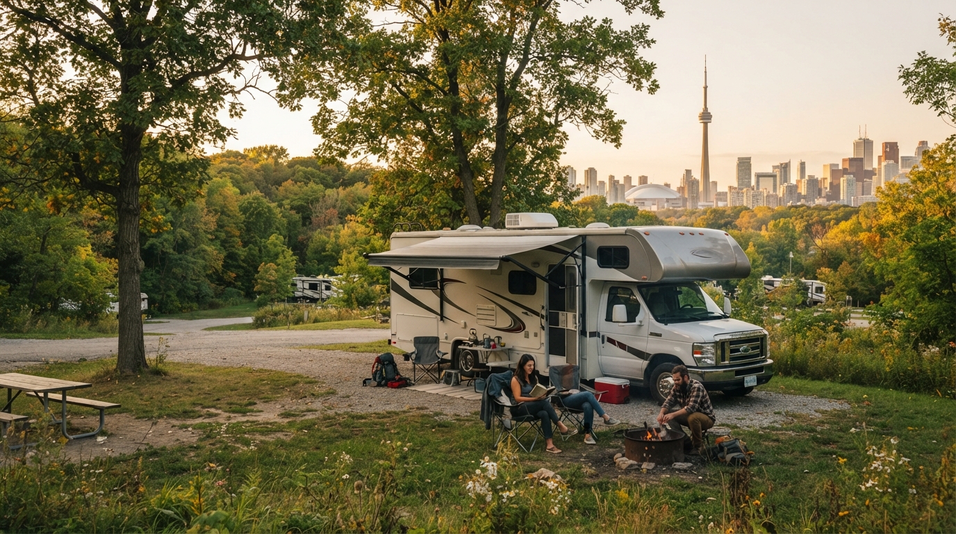 Toronto to Edmonton - Trans Canada - Big Lakes, Prairie Skies, Rocky Mountain High — campground with a motorhome