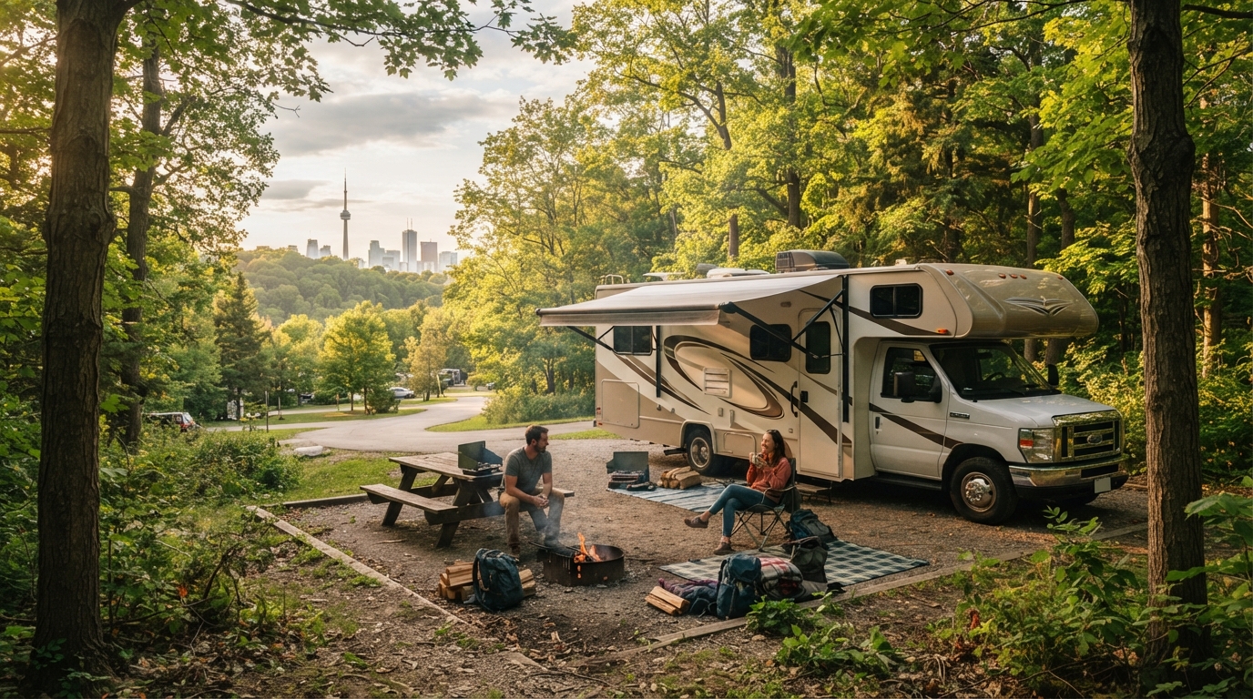 Toronto Roundtrip - facing northת Incl. Niagara Falls & thousand island — campground with a motorhome