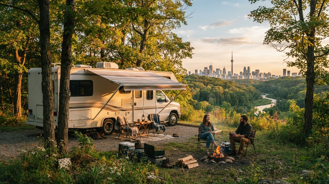 Toronto To Montreal — campground with a motorhome