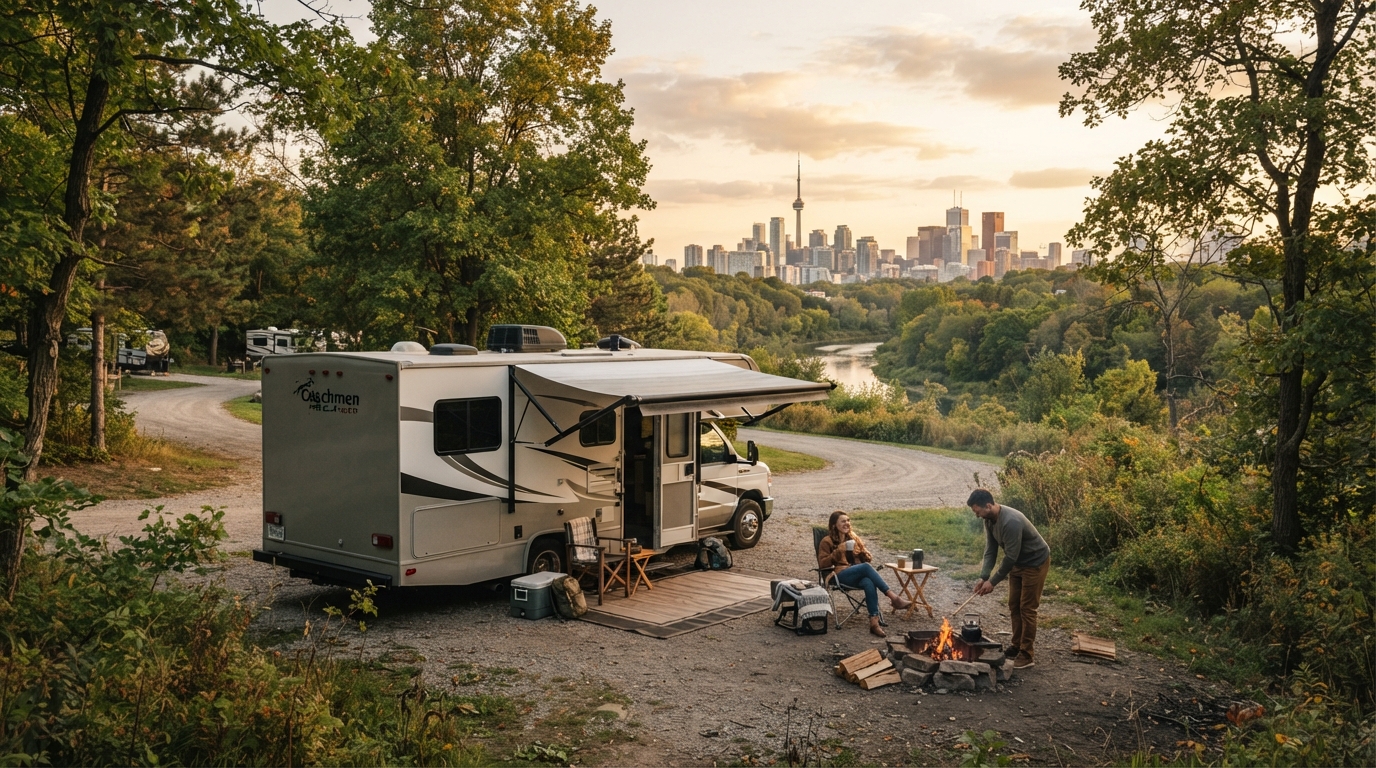 Toronto to Whitehorse - Great Canadian Adventure — campground with a motorhome