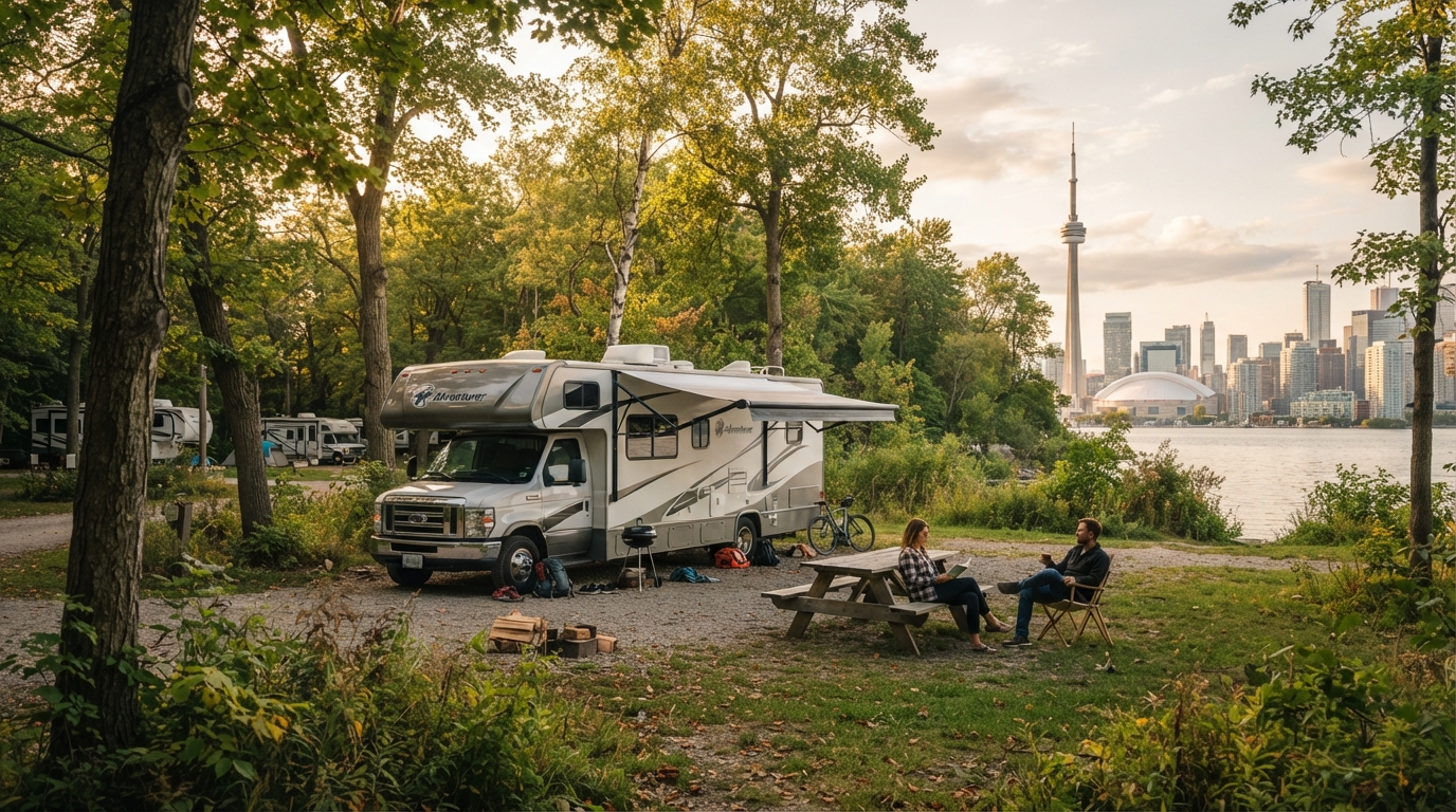 Toronto to Kelowna - Discover Canada's Best — campground with a motorhome