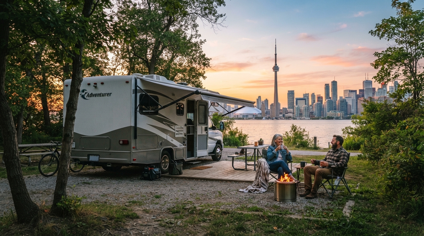 Toronto to Calgary -  Canadian Great Lakes & Trans Canada Trail — campground with a motorhome