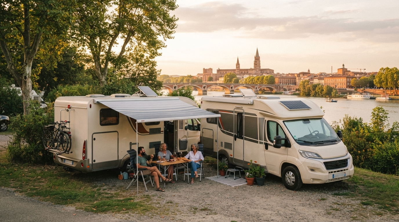 Toulouse Round trip - European Charms & Family Delights — campground with a motorhome