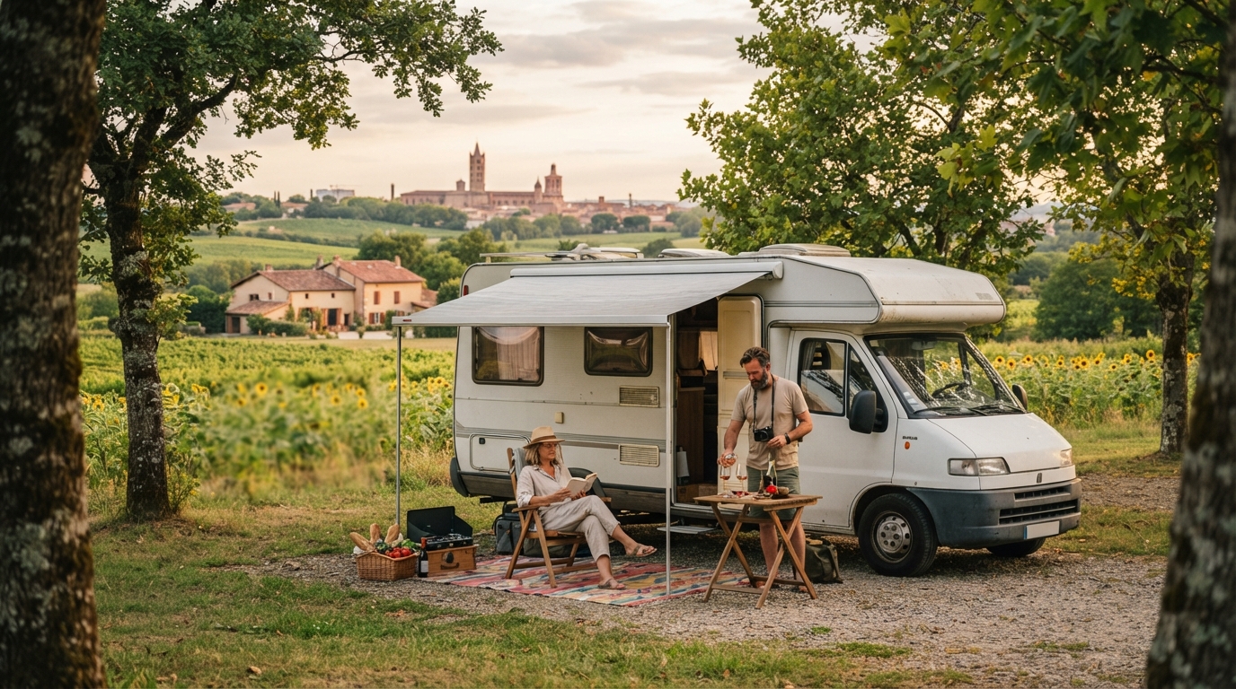 Toulouse Round Trip - The Pyrenean Explorer — campground with a motorhome