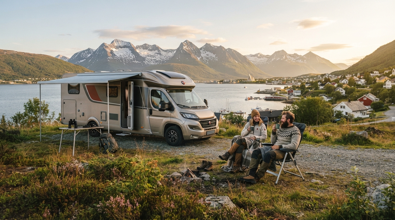 Tromsø to Rovaniemi - Northern Lights Journey — campground with a motorhome