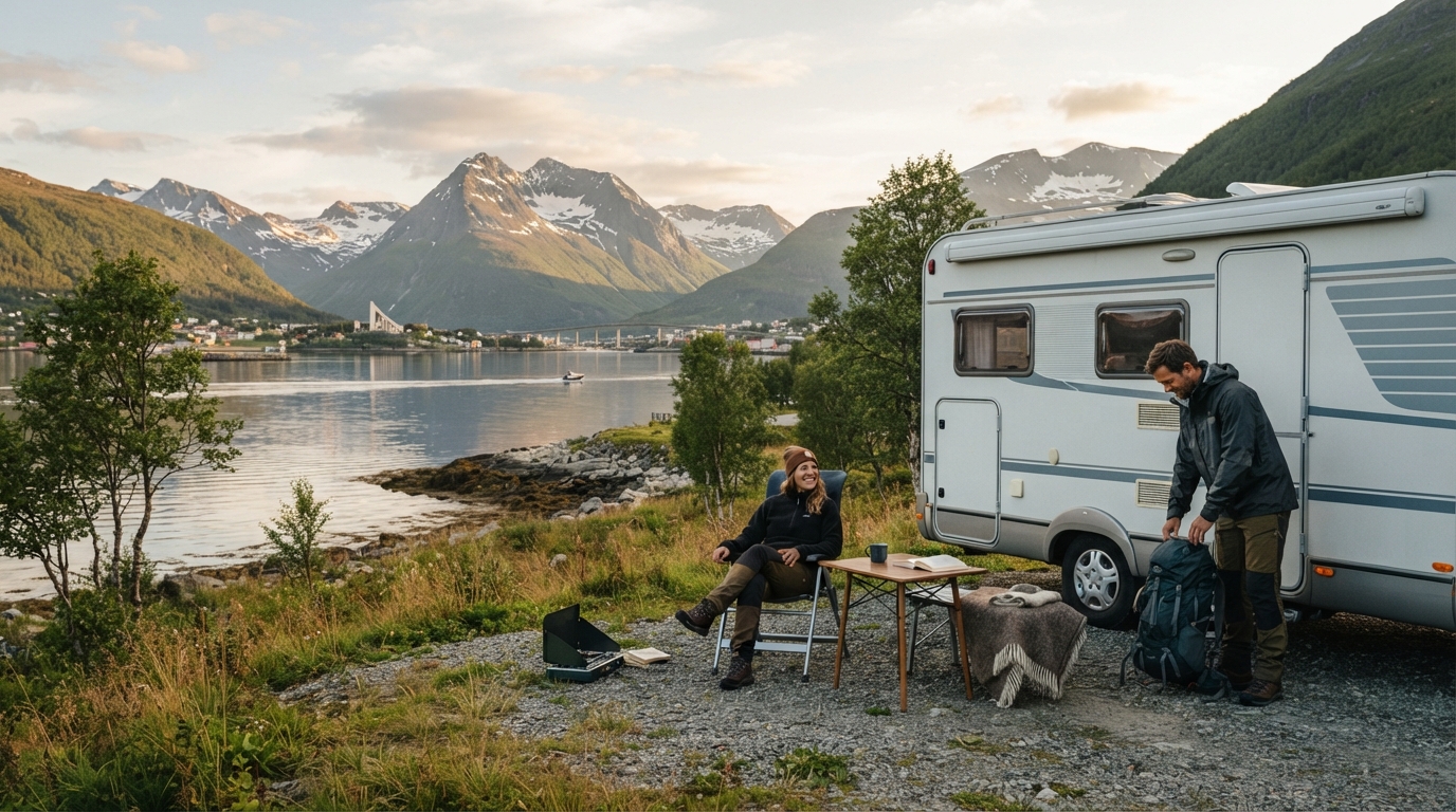Tromsø to Trondheim - Northern Norwegian Odyssey — campground with a motorhome