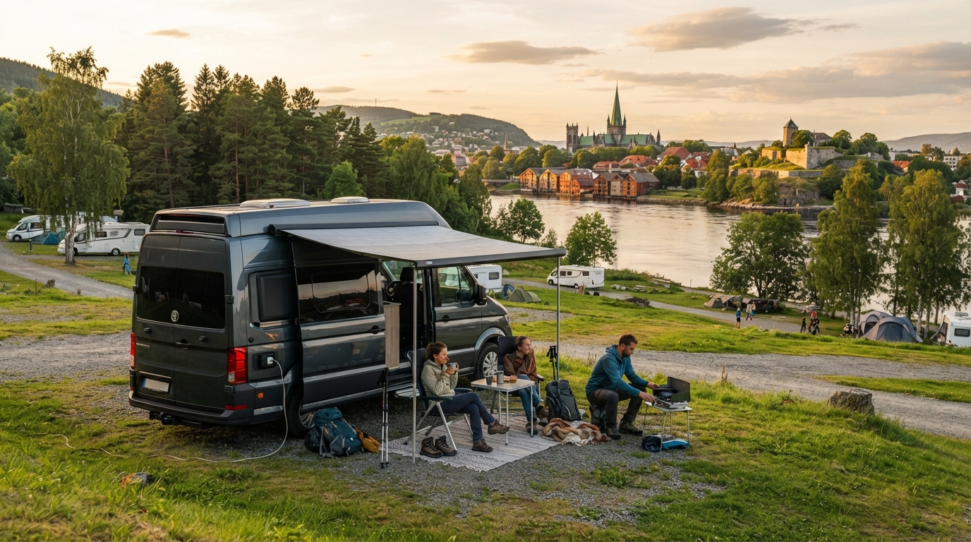 Trondheim Round Trip -Through Norway's Breathtaking Fjords and Coastal Treasures! — campground with a motorhome