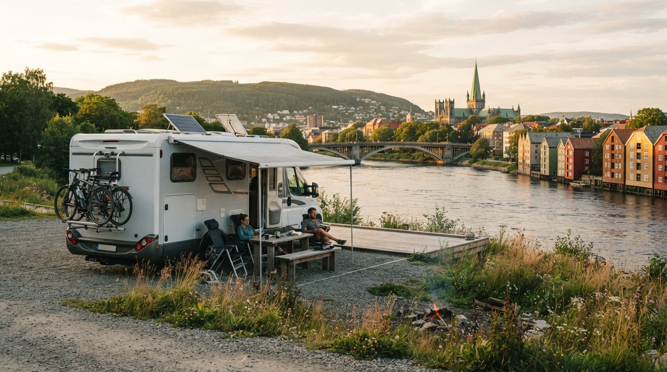 Trondheim Round Trip - Fjord Wonders & Coastal Adventures — campground with a motorhome