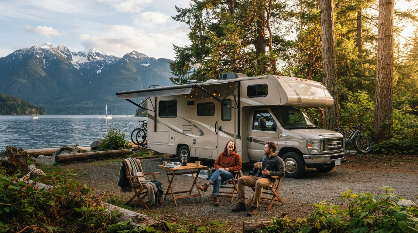 Vancouver to Whitehorse - Northern Horizons — campground with a motorhome