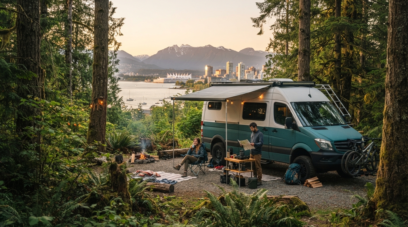 Vancouver Round Trip - West Canada Cycling Adventure — campground with a motorhome
