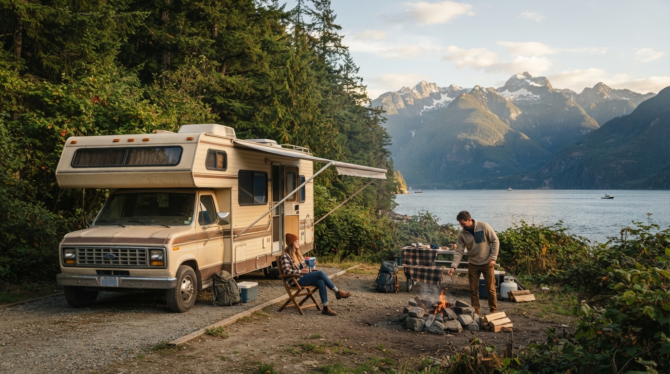 Vancouver to Whitehorse - Pan-Canadian Family Road Trip — campground with a motorhome