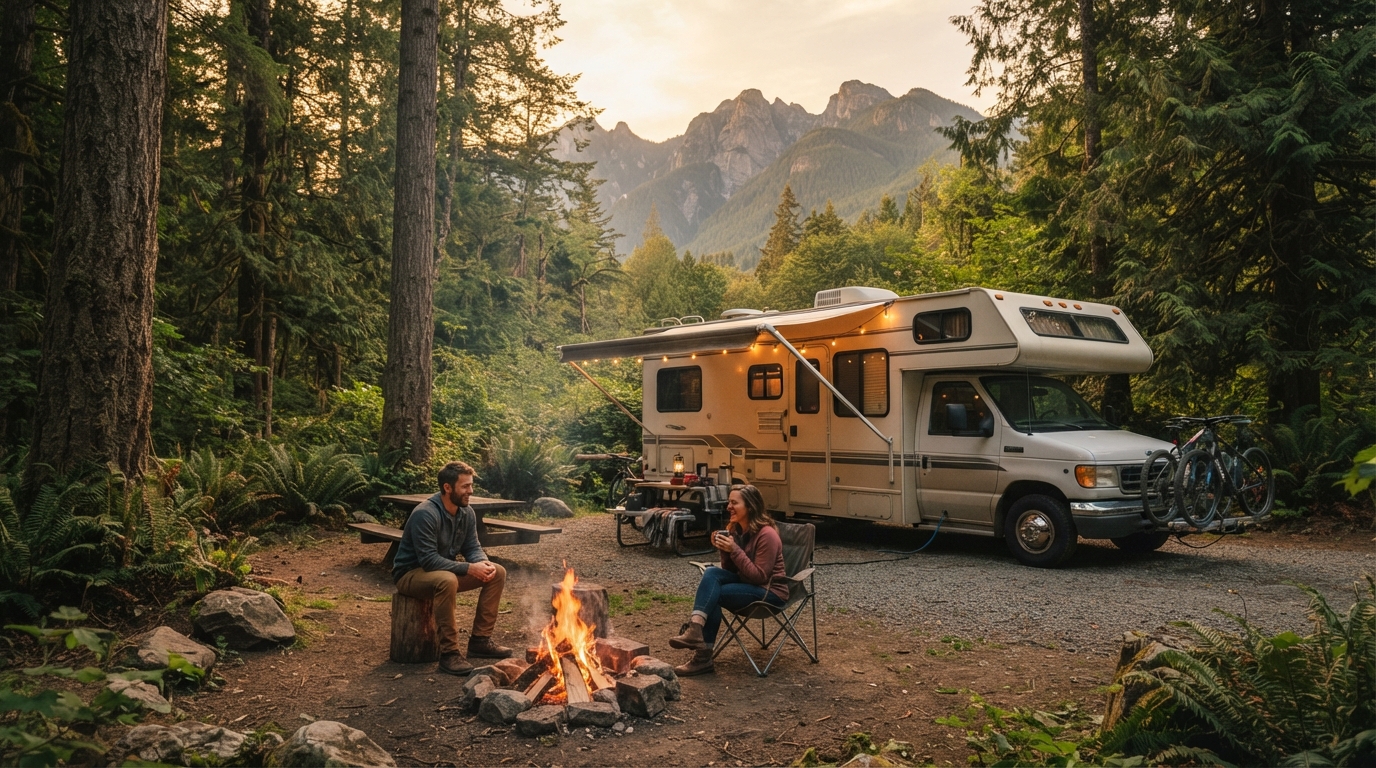 Vancouver To Calgary — campground with a motorhome