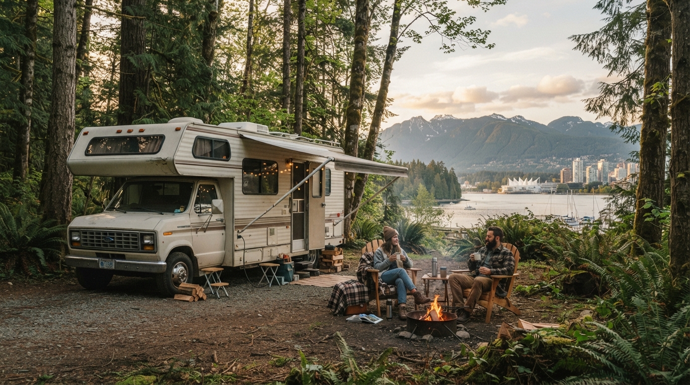 Vancouver Roundtrip - The Epic Sunshine Coast and Island Loop — campground with a motorhome