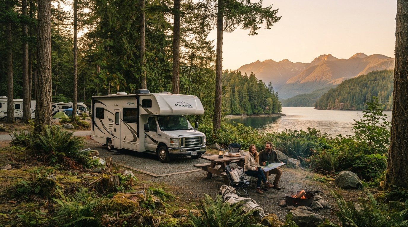 Vancouver round trip - Sea to Sky — campground with a motorhome