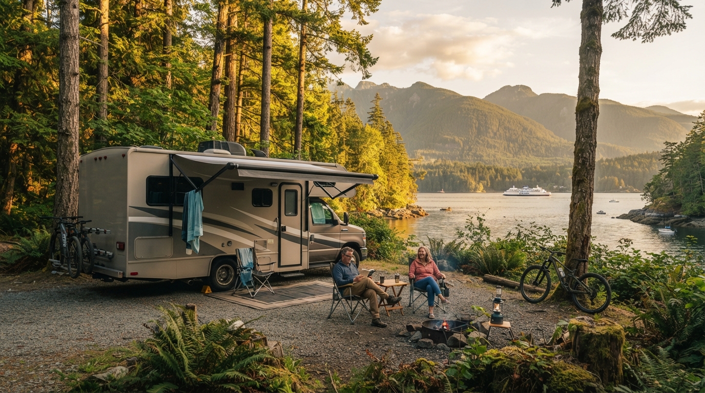 Vancouver to Toronto - Trans Canada West to East — campground with a motorhome