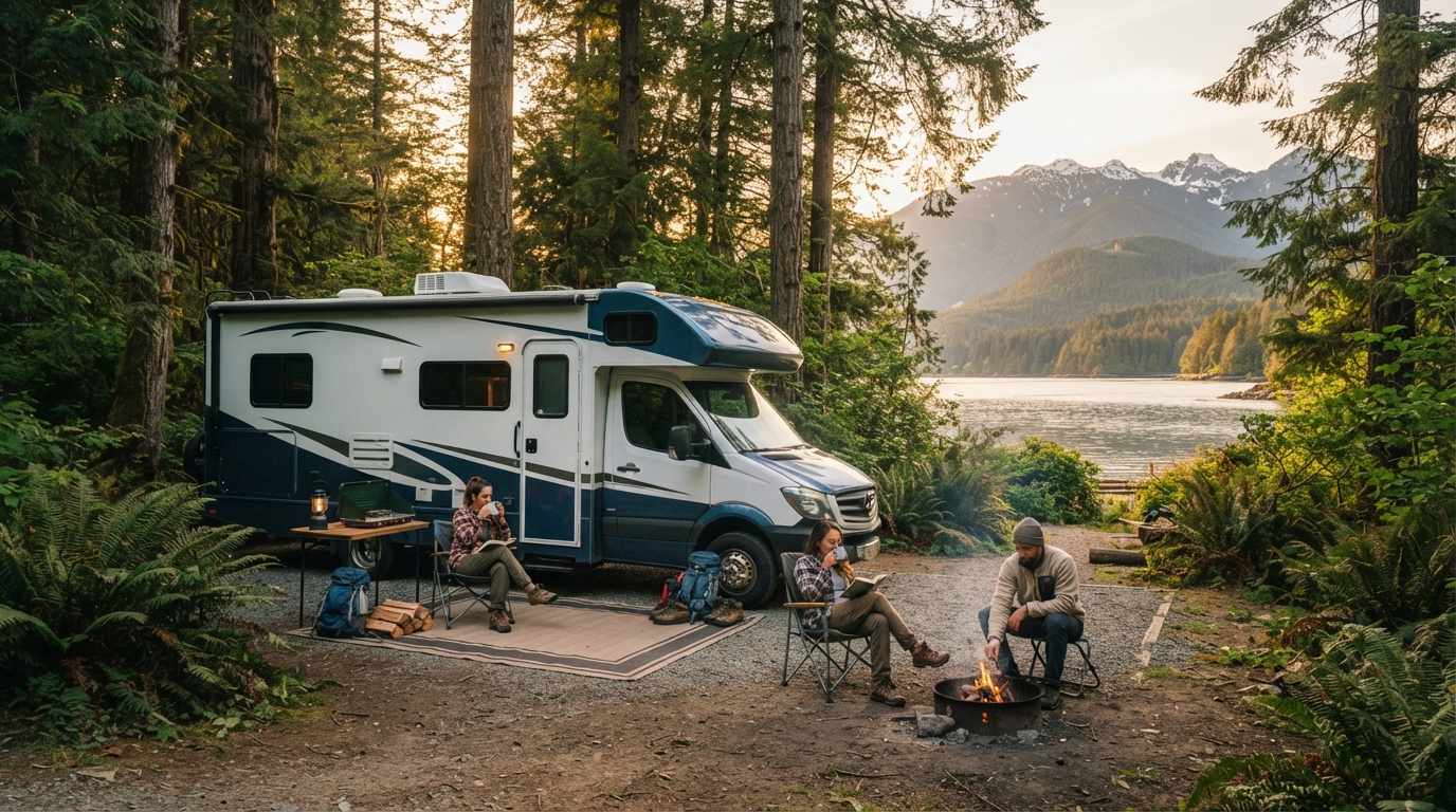 Vancouver to Montreal - The Pacific to Quebec Quest — campground with a motorhome