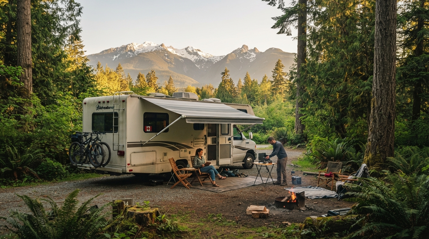 Vancouver to Toronto - Trans Canada West  to East — campground with a motorhome
