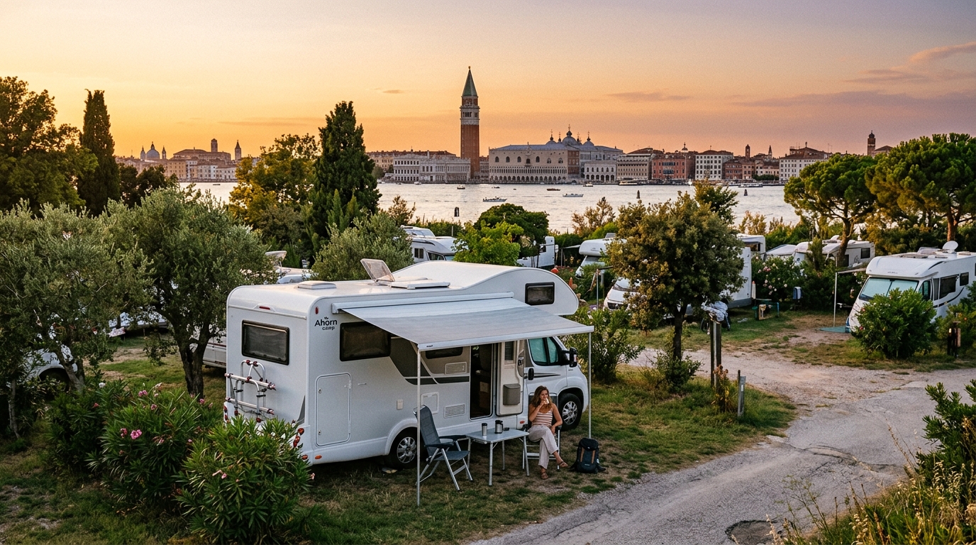 Venice Roundtrip - North - Slovenia, Austria, Italy- Garda lake. — campground with a motorhome