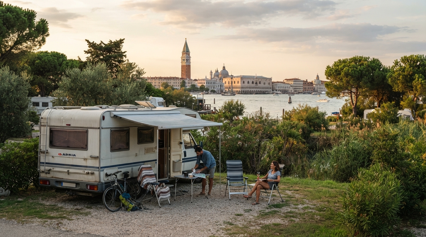 Venice Roundtrip - South West - Tuscany and Italian East coast — campground with a motorhome