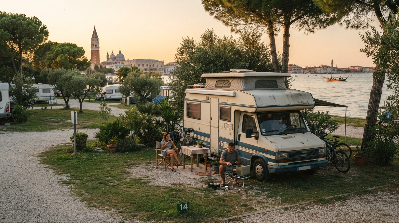 Venice - Round Trip - Emerald Lakes and Limestone Spires — campground with a motorhome