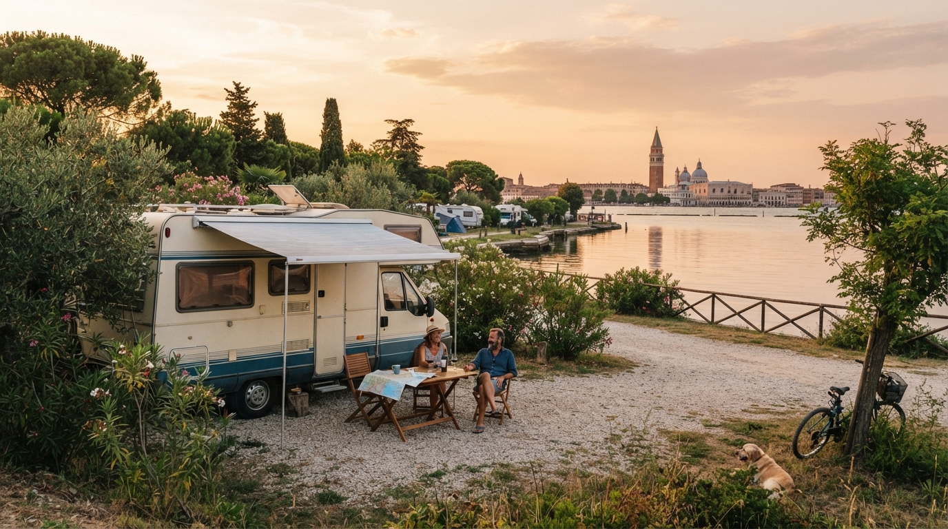 Venice Roundtrip - West - Garda lake — campground with a motorhome