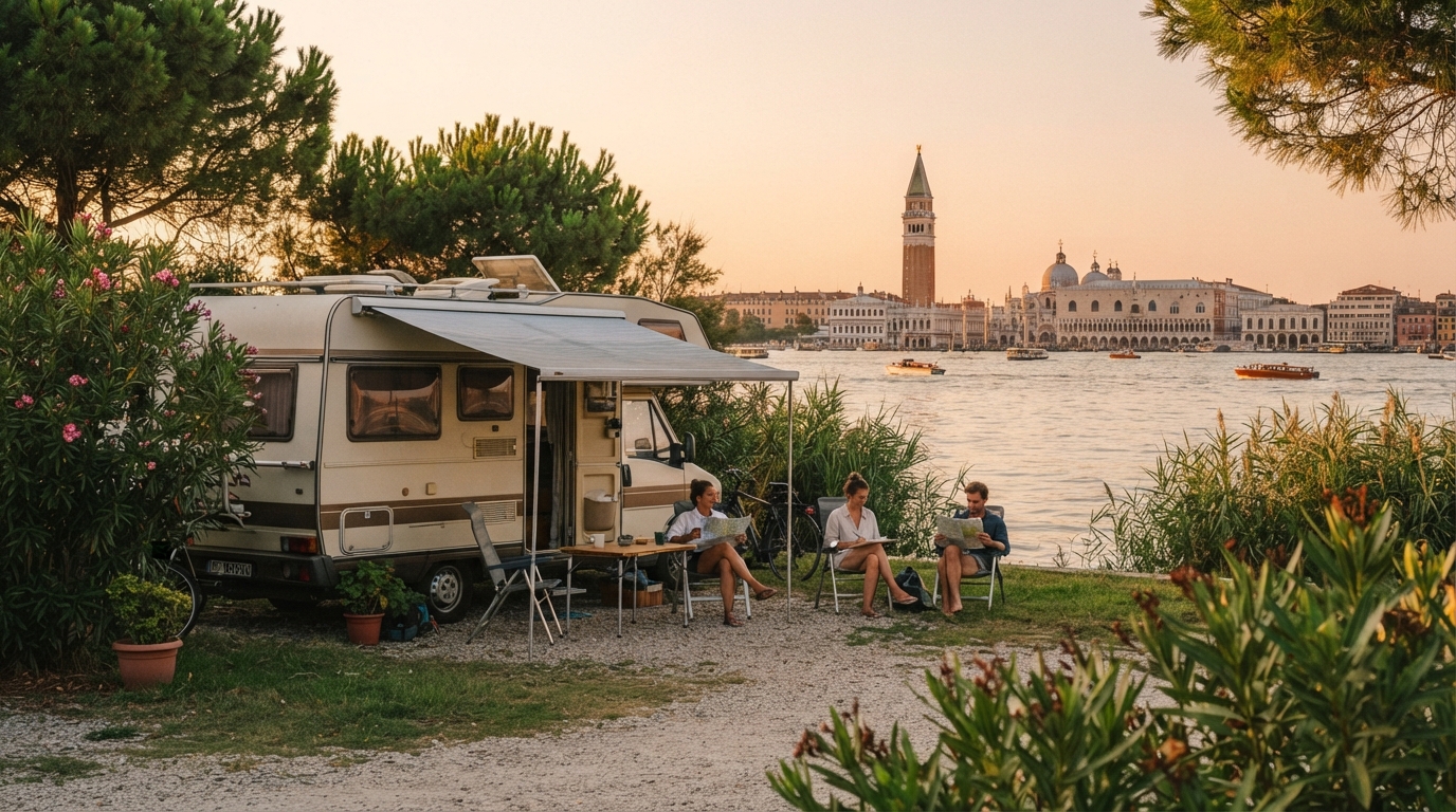 Venice Roundtrip - South - Adriatic sea, Croatia, Slovenia, Italy — campground with a motorhome