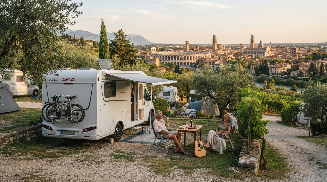 Verona Roundtrip - Ferrari and Dolomites Discovery — campground with a motorhome