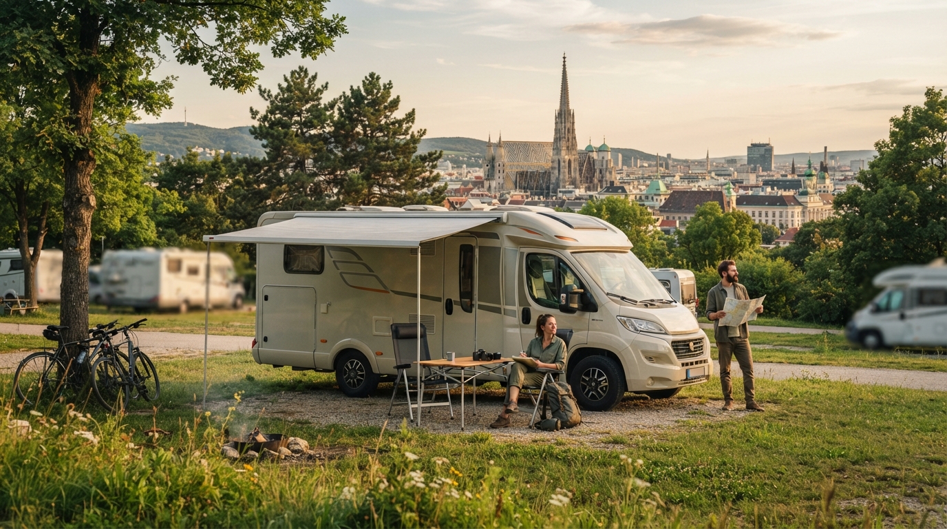 Vienna Roundtrip - Ice Caves Alpine Lakes and Giant Wheels — campground with a motorhome