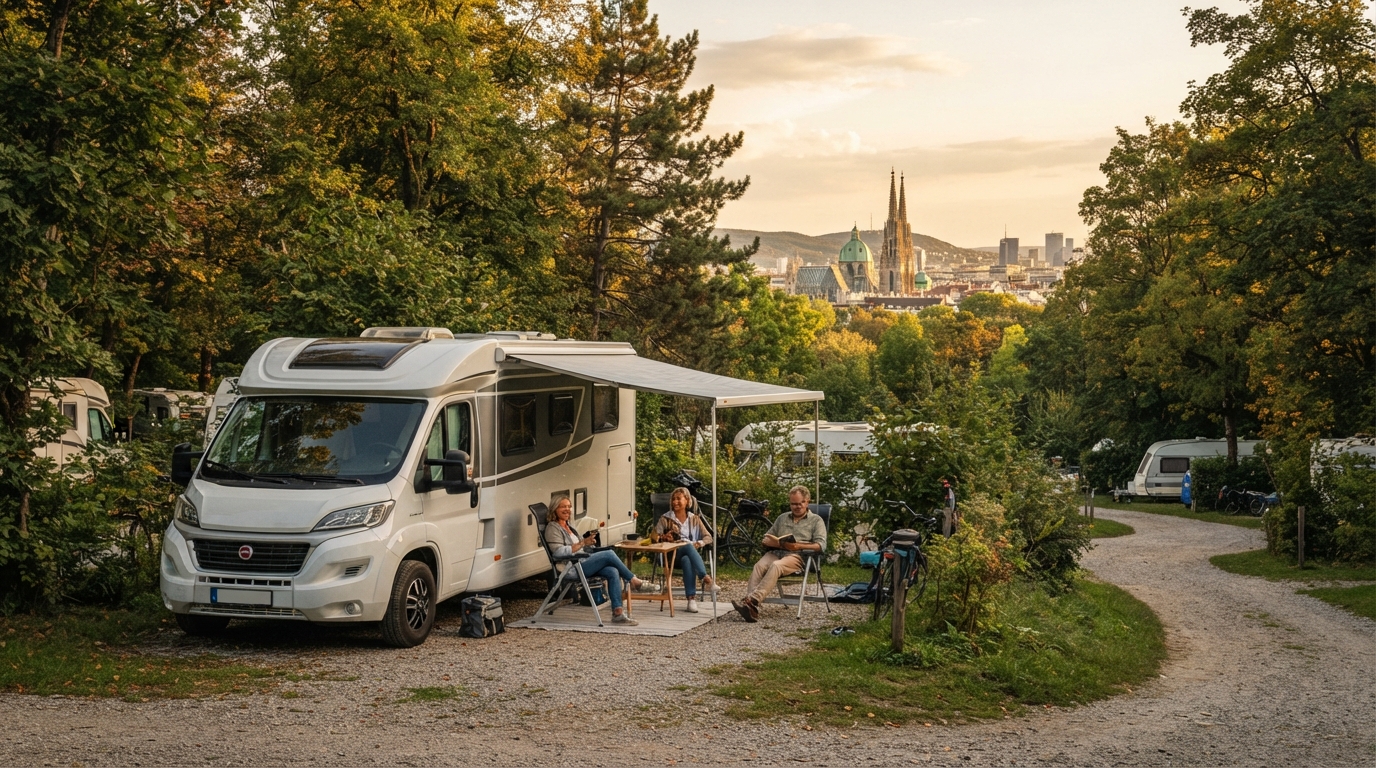 Vienna Round-trip - The Blue Danube & Bohemian Forest — campground with a motorhome