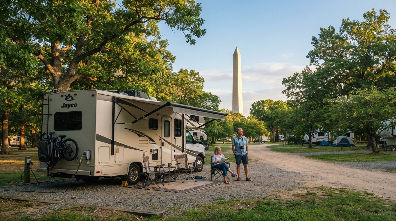 Washington DC to New Orleans — campground with a motorhome