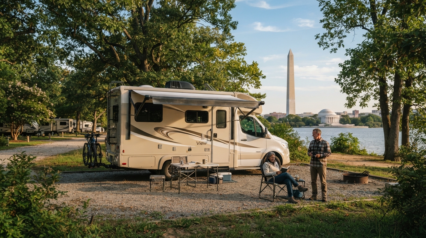 Washington DC to Boston Short — campground with a motorhome